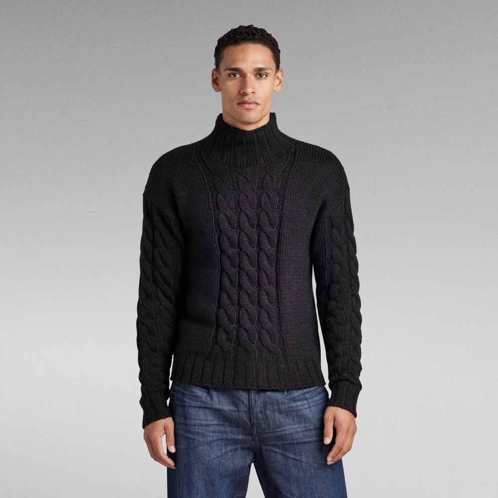 G-STAR RAW Men Heavy Cable Loose Mock Knit Black Size XS